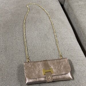 Elegant Metallic Clutch with Gold Chain